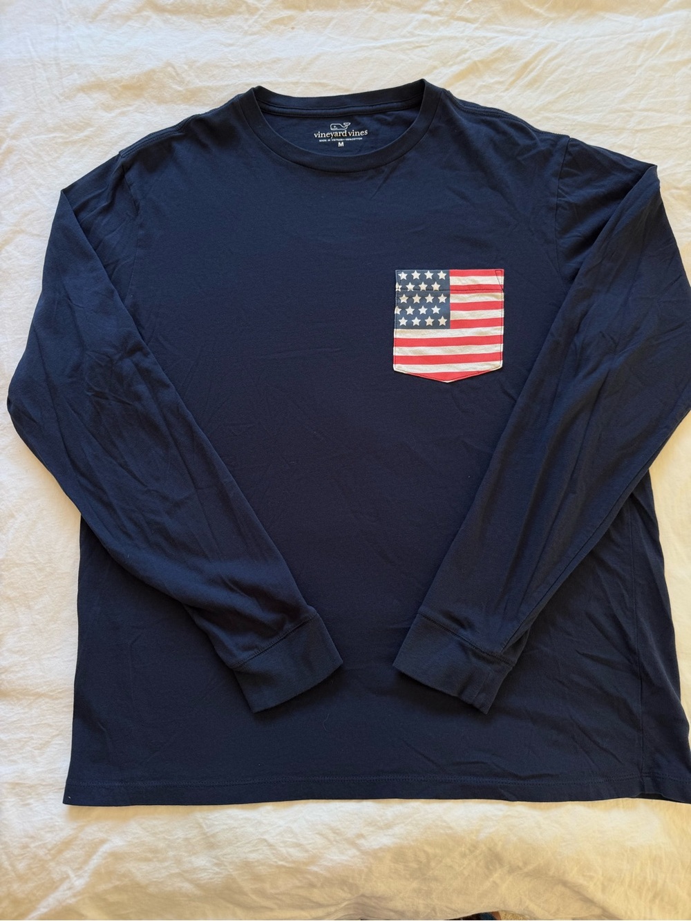 Vineyard Vines American Flag Pocket Long-Sleeve T-Shirt Navy Medium